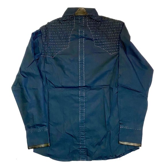 Platini Men’s Military Button Down Shirt w/ Faux Leather & Paisley Trim Size M - Picture 2 of 14